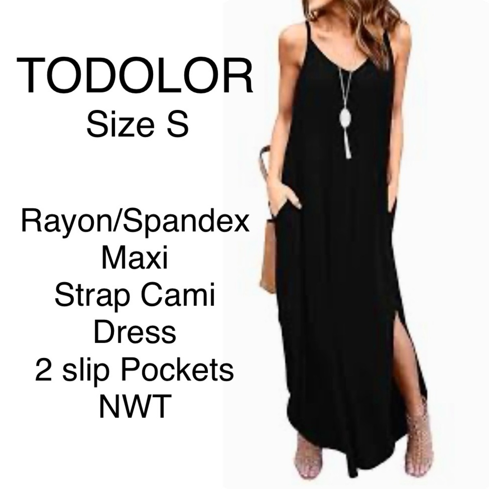 🖤 TODOLOR Maxi Dress Straps Cami Slip Summer Spring